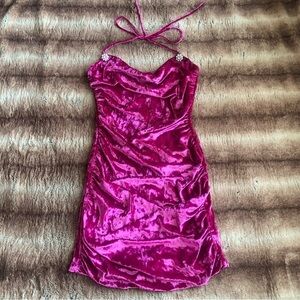 Wayf Crushed Velvet Magenta Mini Dress